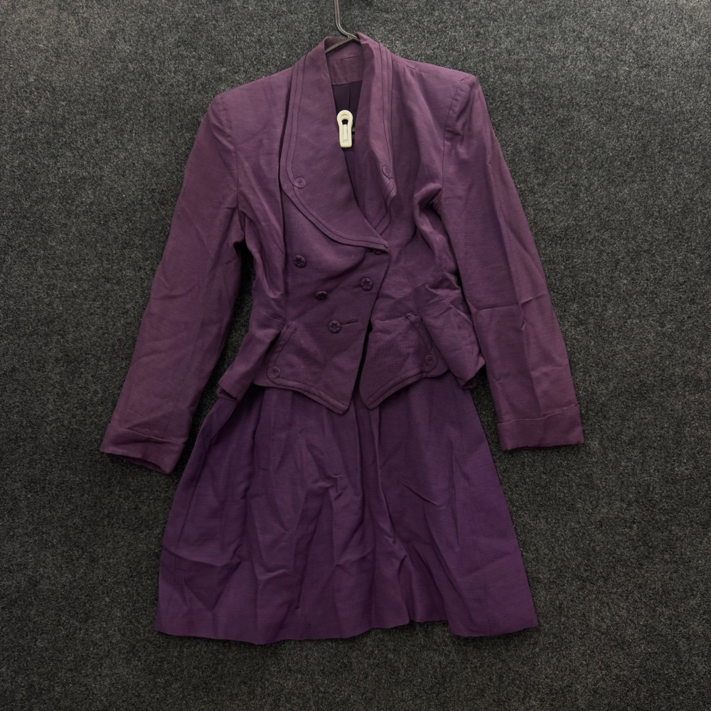 Vintage 1940s Renee Fran Purple Skirt Suit 2 Piece Peplum Jacket Pleated Skirt